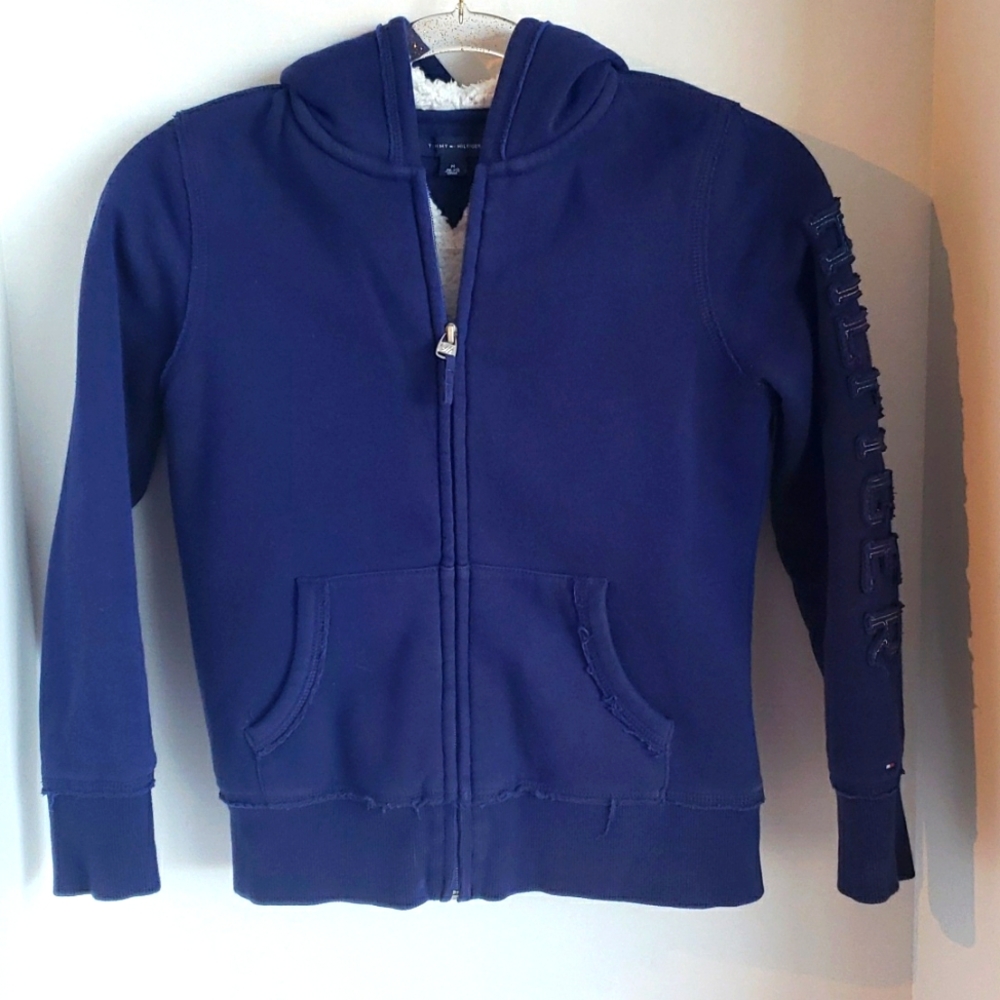 Tommy Hilfiger girl hoodie sweater zip up with pockets & sherpa lining  …